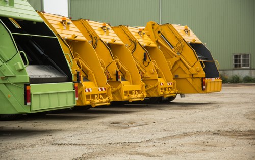 Different types of construction waste segregated for recycling